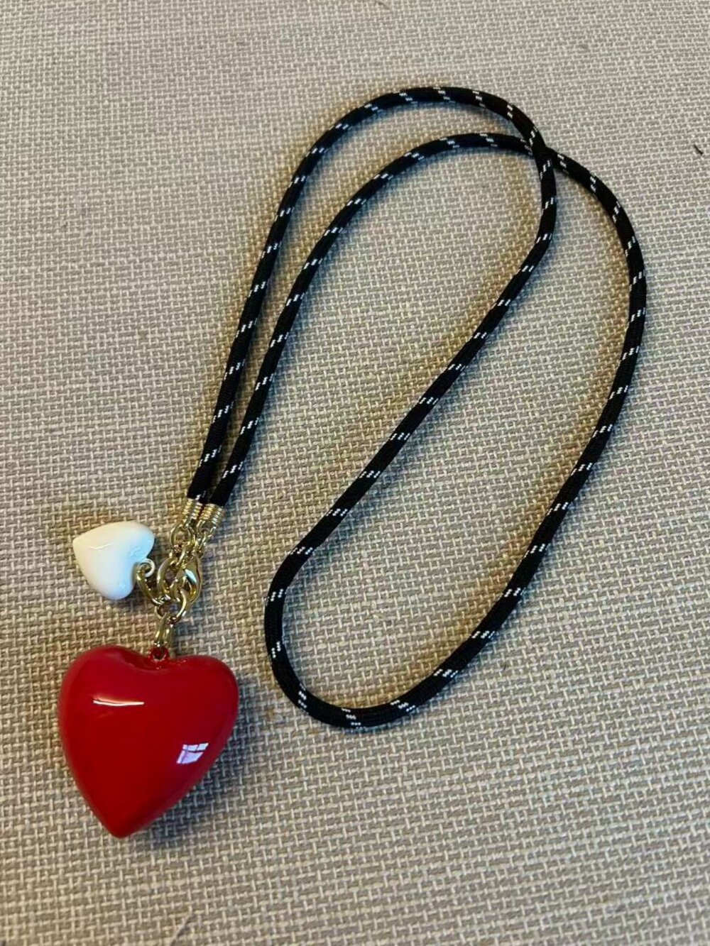 Roxanne Assoulin The Happy Cord Long Big Double Heart Necklace Black/Red/Cream - Picture 3 of 3